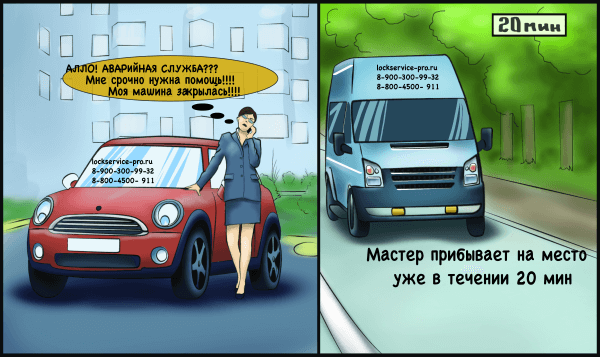 Комикс изображающий как наша служба вскрывает автомобили